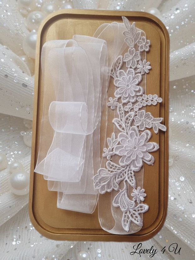 Esarfa alba cu dantela pentru dezgatitul miresei - handmade, ARSENIA