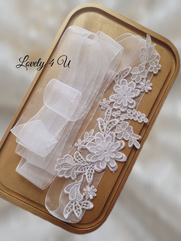 Esarfa alba cu dantela pentru dezgatitul miresei - handmade, ARSENIA