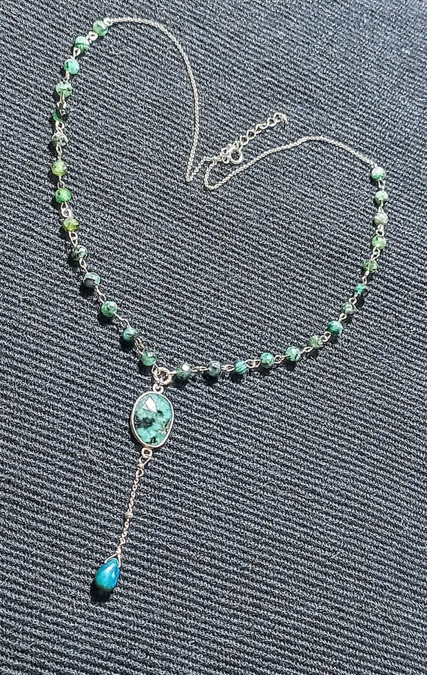 Colier argint smarald opal de foc etiopian brioleta conector smarald lant argint minimalist boho chic trendy - Transport gratuit
