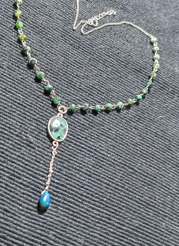 Colier argint smarald opal de foc etiopian brioleta conector smarald lant argint minimalist boho chic trendy - Transport gratuit