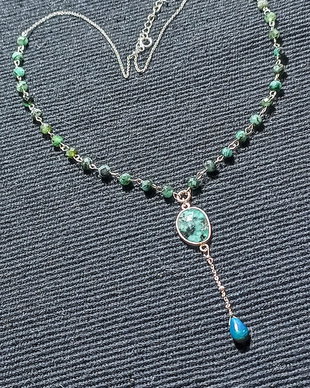 Colier argint smarald opal de foc etiopian brioleta conector smarald lant argint minimalist boho chic trendy - Transport gratuit