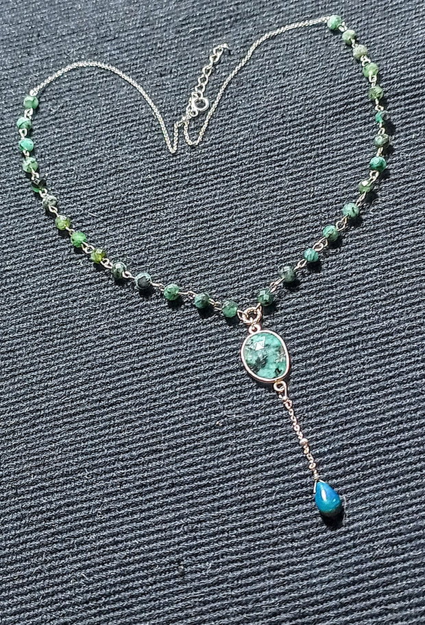 Colier argint smarald opal de foc etiopian brioleta conector smarald lant argint minimalist boho chic trendy - Transport gratuit