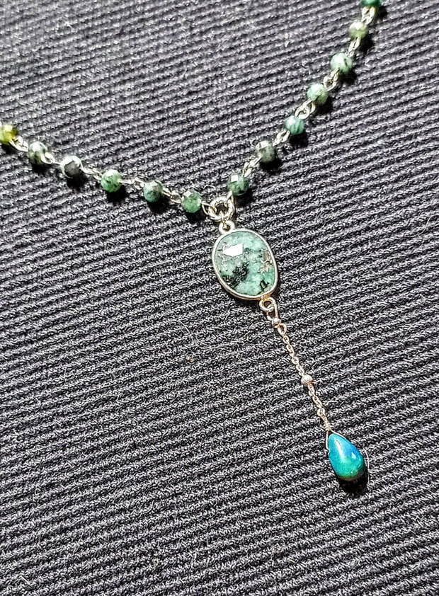 Colier argint smarald opal de foc etiopian brioleta conector smarald lant argint minimalist boho chic trendy - Transport gratuit
