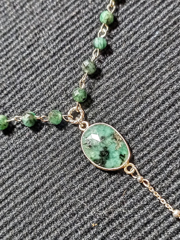 Colier argint smarald opal de foc etiopian brioleta conector smarald lant argint minimalist boho chic trendy - Transport gratuit