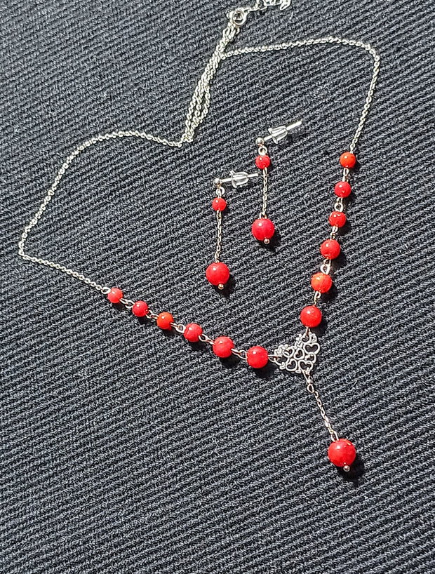 Set argint opal de foc etiopian rosucercei colier inima lant argint minimalist boho chic trendy