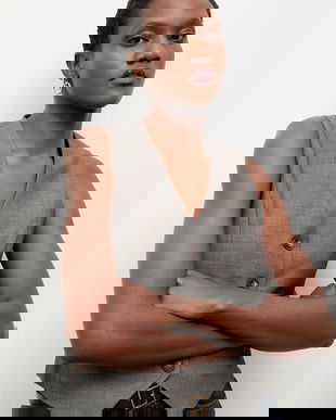 Answear.LAB vesta culoarea gri, un singur rand de nasturi