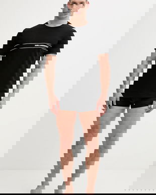 Karl Lagerfeld pijama culoarea negru, cu imprimeu, A4M45007