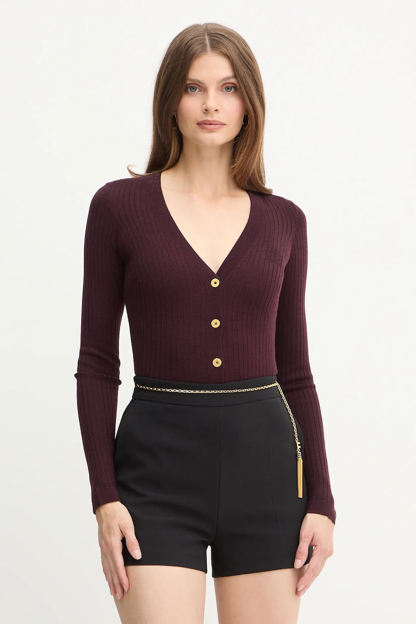 Elisabetta Franchi cardigan din amestec de lână culoarea bordo, light, MK33S57E2
