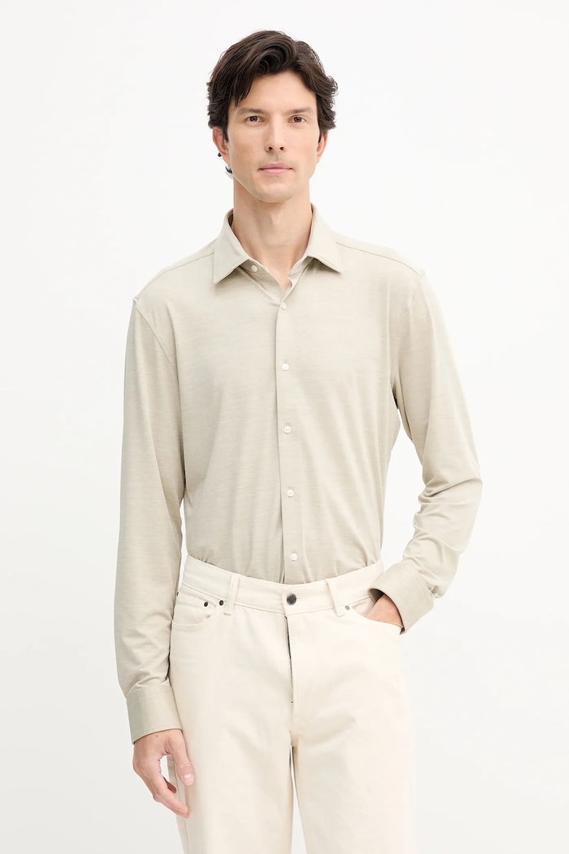 BOSS cămașă culoarea bej, cu guler clasic, slim, 50550563