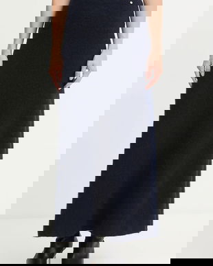 BOSS Orange fustă din amestec de lână culoarea bleumarin, maxi, evazați, 50548955