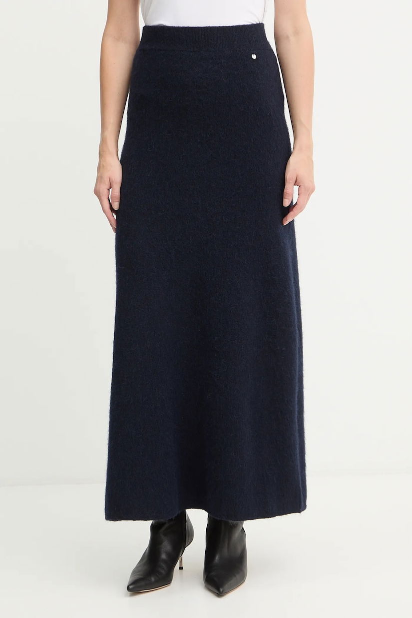 BOSS Orange fustă din amestec de lână culoarea bleumarin, maxi, evazați, 50548955