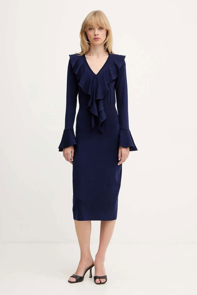 Luisa Spagnoli rochie din lână culoarea bleumarin, maxi, evazati, 100110