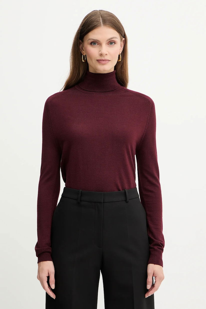 Trussardi pulover de lână culoarea bordo, light, cu guler, M0106001164N