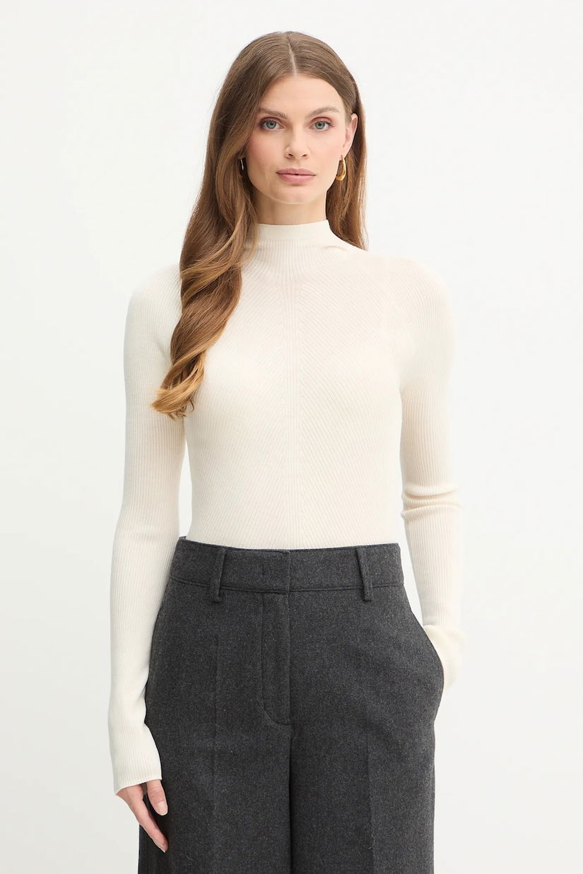 BOSS pulover de lână culoarea bej, light, cu turtleneck, 50549166