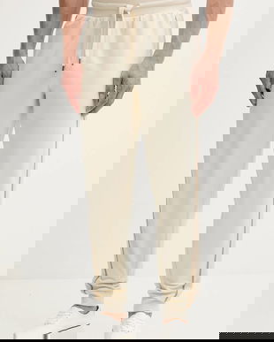 BOSS pantaloni de trening din bumbac culoarea bej, cu imprimeu, 50550613