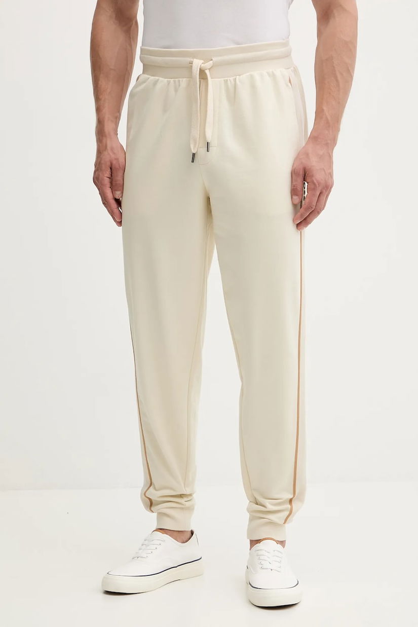 BOSS pantaloni de trening din bumbac culoarea bej, cu imprimeu, 50550613