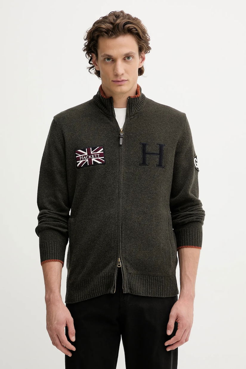 Hackett London cardigan din lână culoarea verde, HM7000052