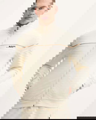 BOSS hanorac de bumbac culoarea bej, cu imprimeu, 50550612