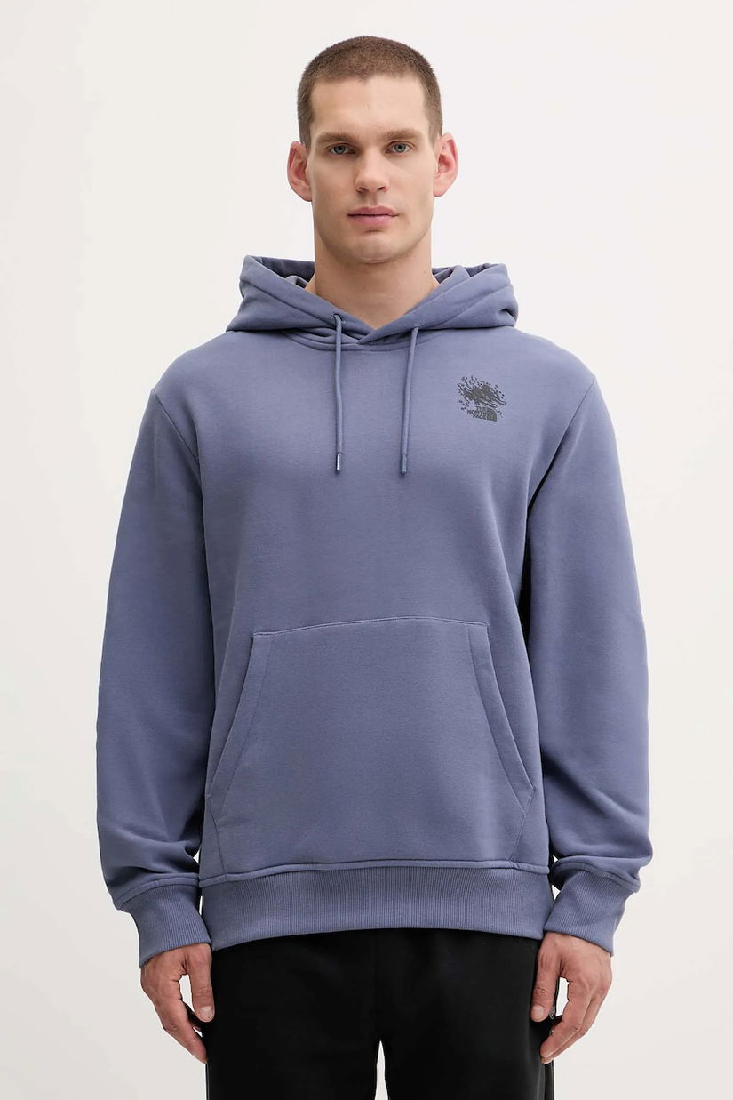 The North Face hanorac de bumbac Powder Days culoarea violet, cu glugă, cu imprimeu, NF0A8E4GBTR1