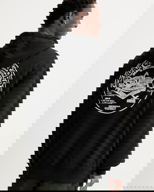 Vans bluză culoarea negru, cu glugă, cu imprimeu, VN000PA9BLK1