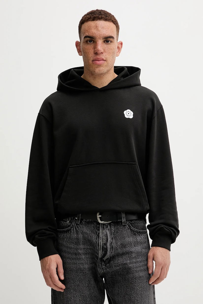 Kenzo hanorac de bumbac culoarea negru, cu glugă, cu imprimeu, FF65HO2574MF