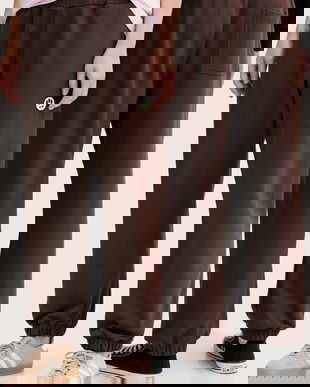 Barrow pantaloni de trening din bumbac culoarea maro, cu imprimeu, F5BWUAFP060