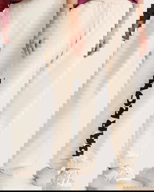 Barrow pantaloni de trening din bumbac culoarea bej, cu imprimeu, F5BWUAFP060