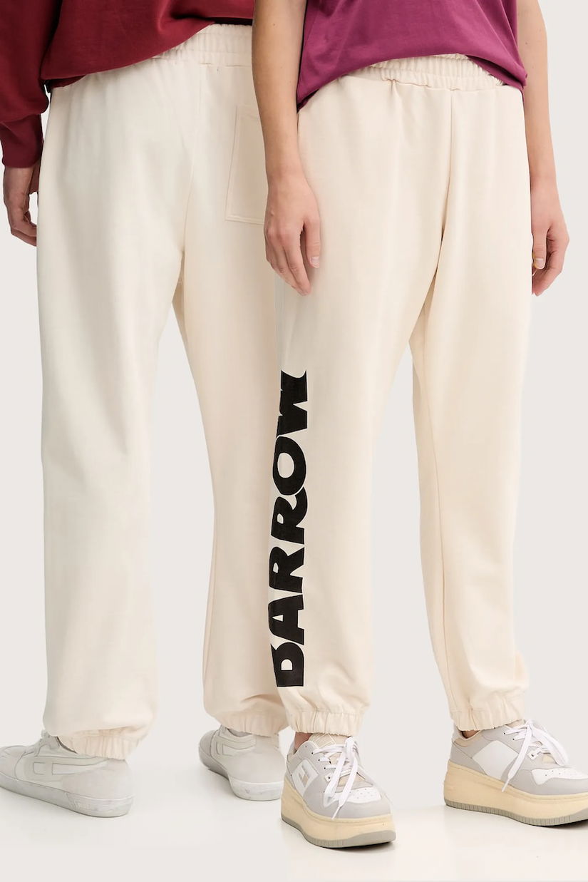 Barrow pantaloni de trening din bumbac culoarea bej, cu imprimeu, F5BWUAFP060