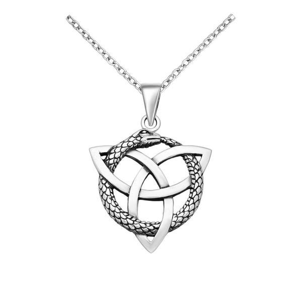 Pandantiv pentru Barbati din Argint Model Silver Celtic Trinity &amp; Ouroboros