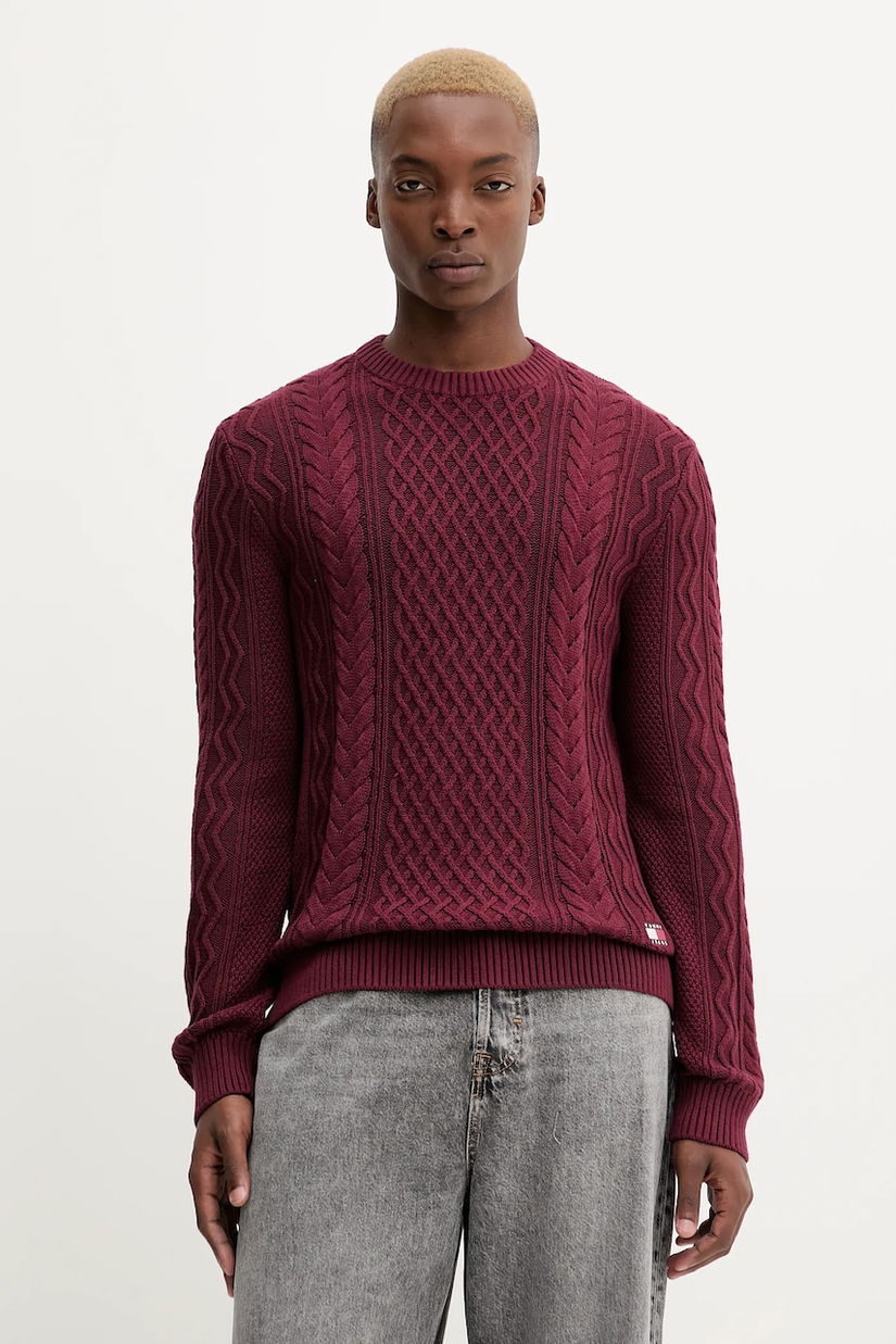 Tommy Jeans pulover de bumbac culoarea bordo, light, DM0DM22101