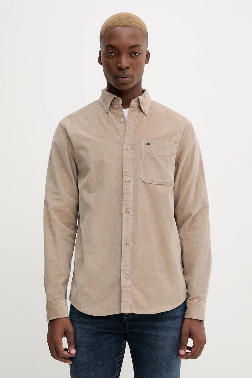Tommy Jeans cămașă din velur culoarea maro, regular, DM0DM22021