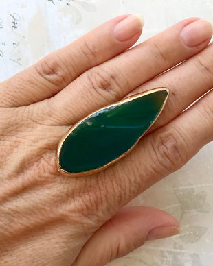 Inel felie onix verde / agata verde & alama aurita