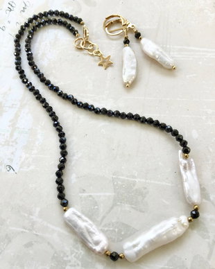 Set Colier CHOKER Spinel & cercei perle Biwa albe