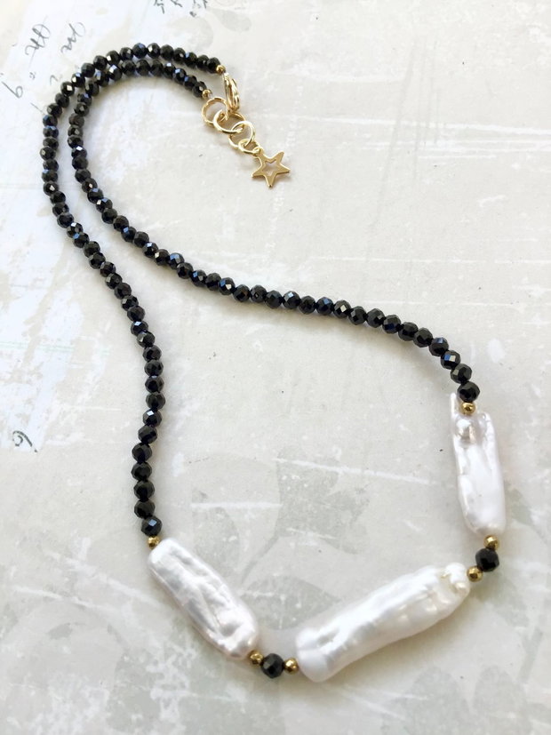 Set Colier CHOKER Spinel & cercei perle Biwa albe
