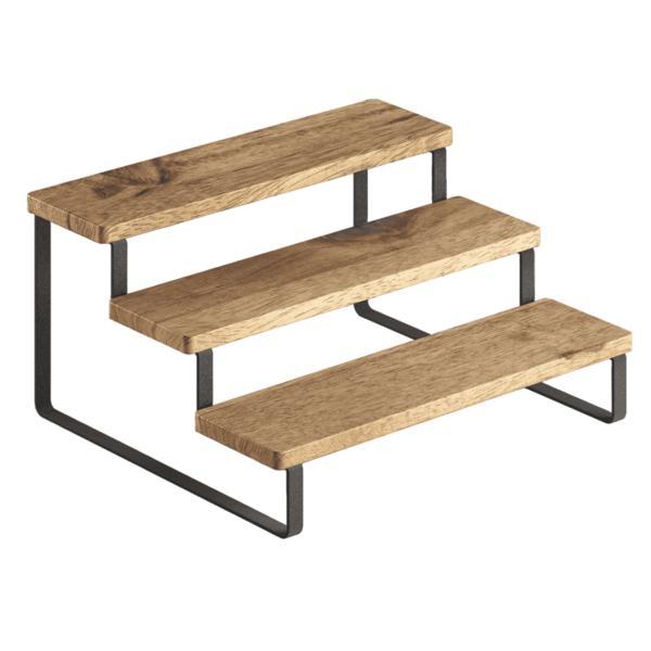 Raft York pentru condimente, cu 3 etaje din lemn de acacia, 27x23x13 cm
