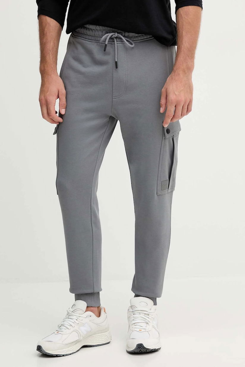 BOSS Orange pantaloni de trening din bumbac culoarea gri, uni, 50542917