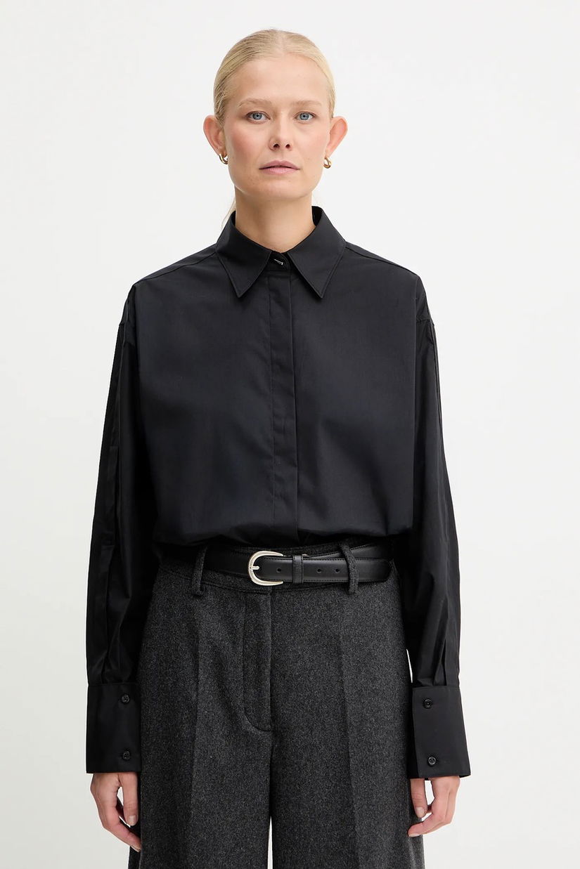 BOSS cămașă din bumbac culoarea negru, cu guler clasic, relaxed, 50548455