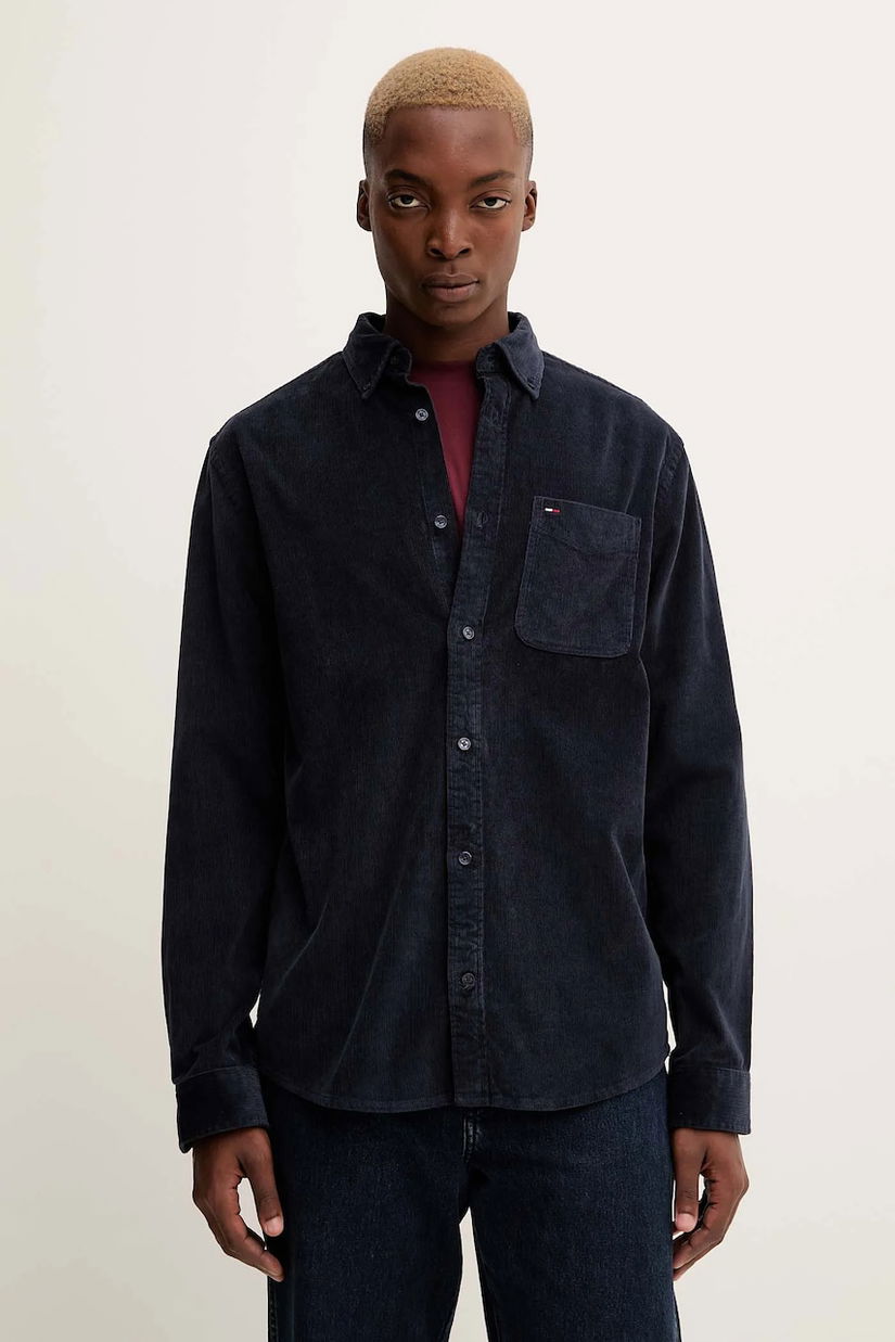 Tommy Jeans cămașă din velur culoarea bleumarin, regular, DM0DM22021