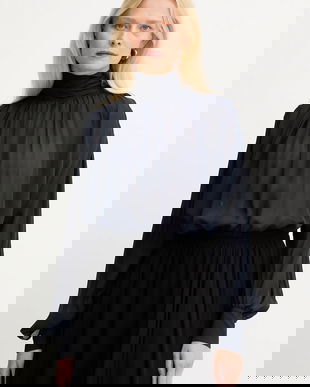 Marella bluză culoarea bleumarin, uni, 2523116012200