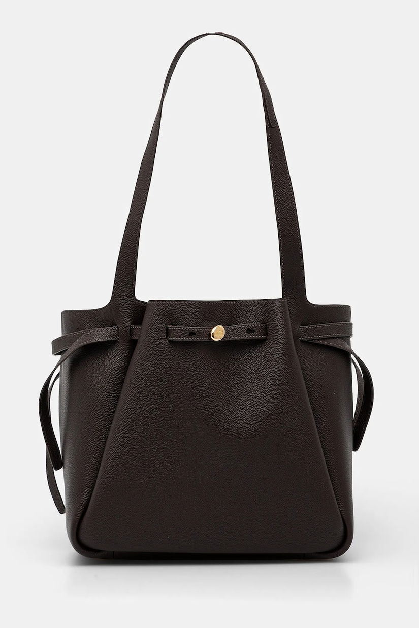 Tory Burch geantă de piele Romy Pebbled Tote culoarea maro, 163388-200
