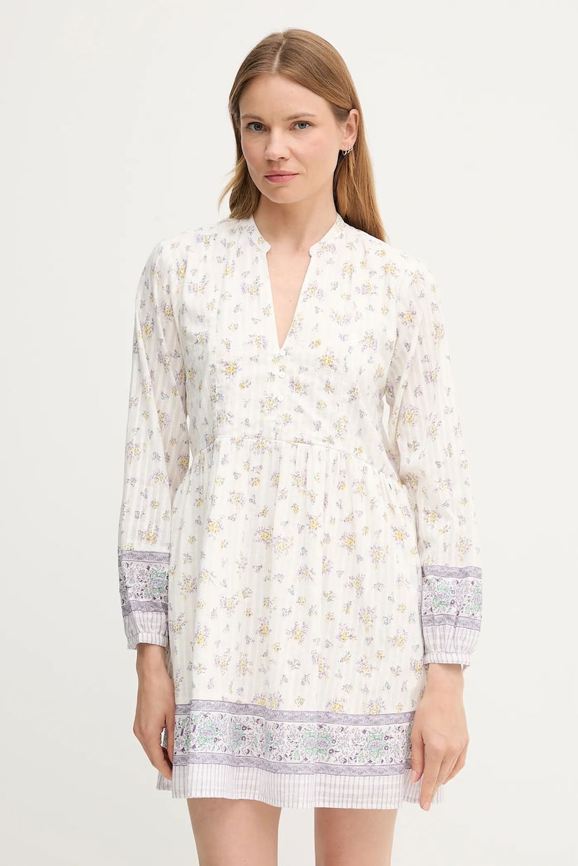 Pepe Jeans rochie din bumbac culoarea alb, mini, evazați, PL953758