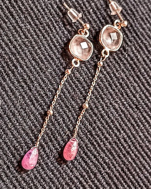 Cercei argint safir roz cuart roz conector tija lant argint minimalisti boho chic luni trendy - Transport gratuit