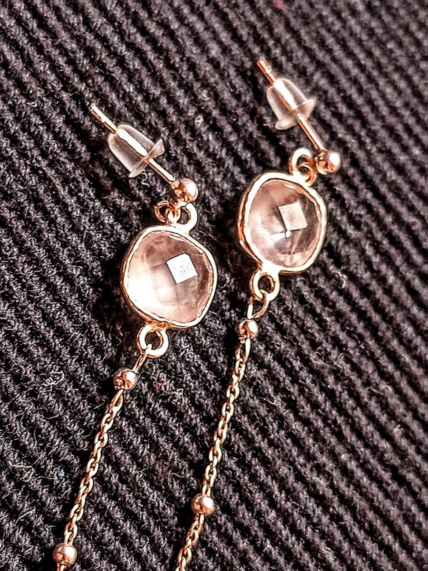 Cercei argint safir roz cuart roz conector tija lant argint minimalisti boho chic luni trendy - Transport gratuit