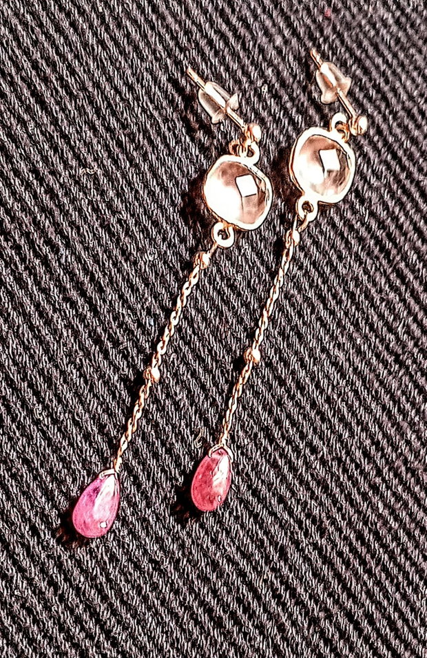 Cercei argint safir roz cuart roz conector tija lant argint minimalisti boho chic luni trendy - Transport gratuit