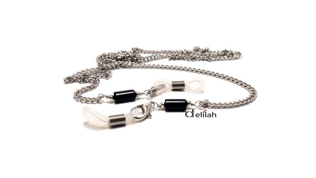 Lant ochelari din inox si onix negru tubular