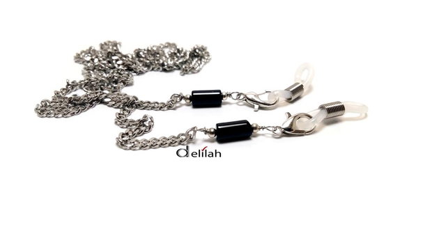 Lant ochelari din inox si onix negru tubular