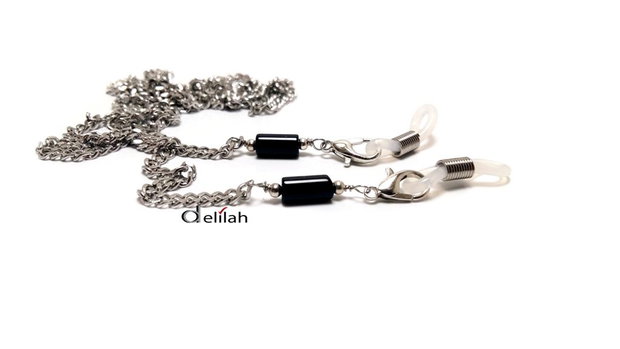 Lant ochelari din inox si onix negru tubular