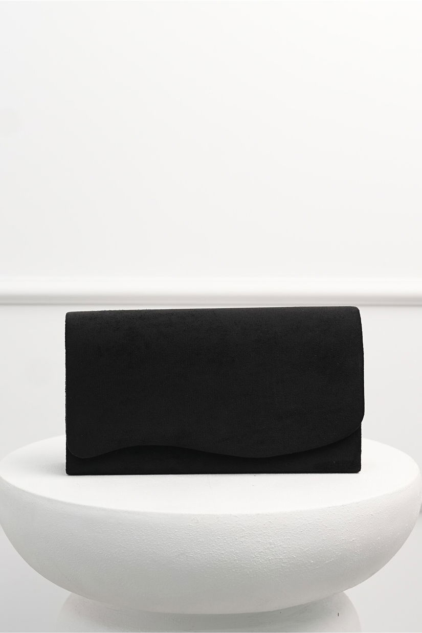 Clutch negru din catifea cu design asimetric