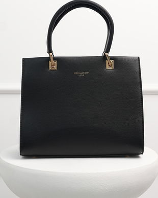 Geanta neagra office patrata din piele ecologica cu maner dublu