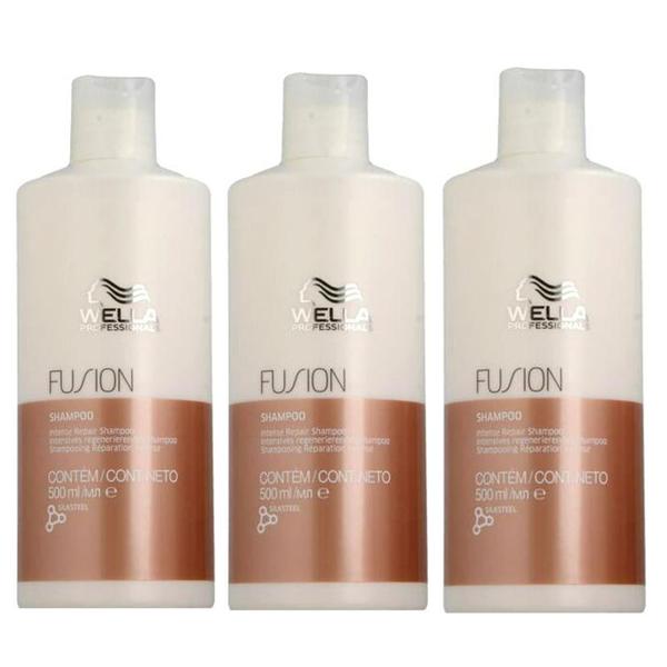 Pachet 3 x Sampon Reparator - Wella Professionals Fusion Intense Repair Shampoo, 500ml